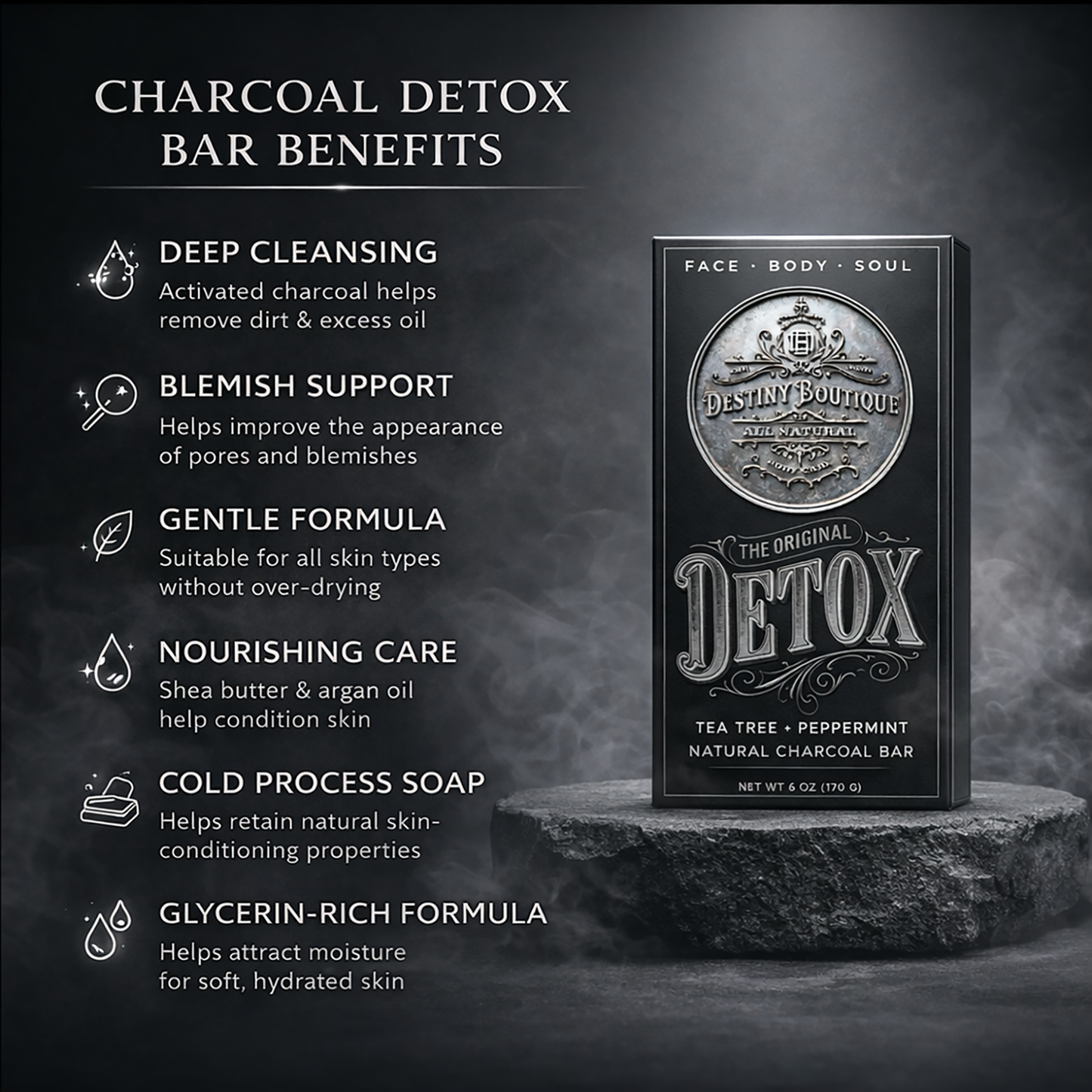 Destiny Boutique Charcoal Facial Soap 6 oz - Destiny Boutique