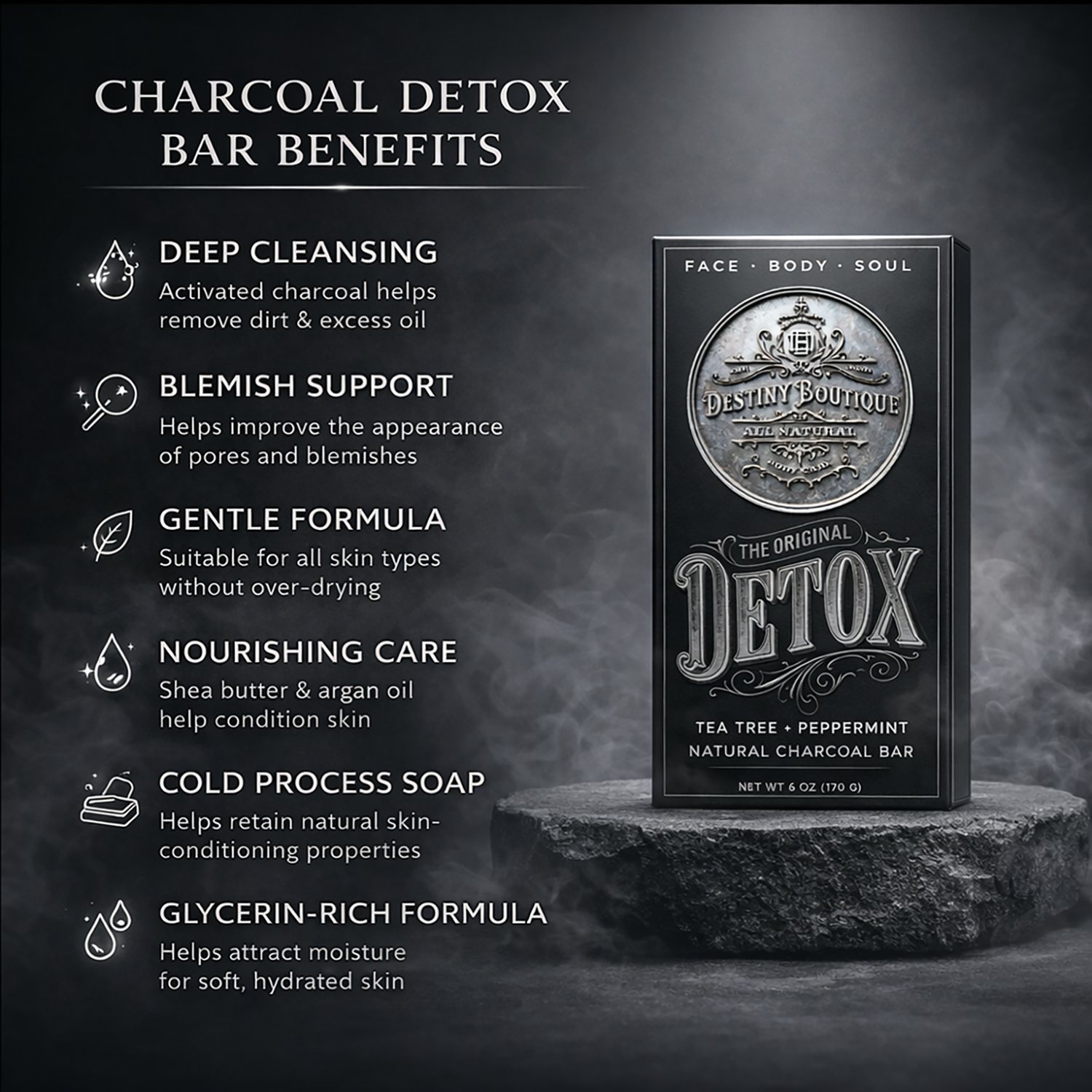 Destiny Boutique Charcoal Facial Soap 6 oz - Destiny Boutique