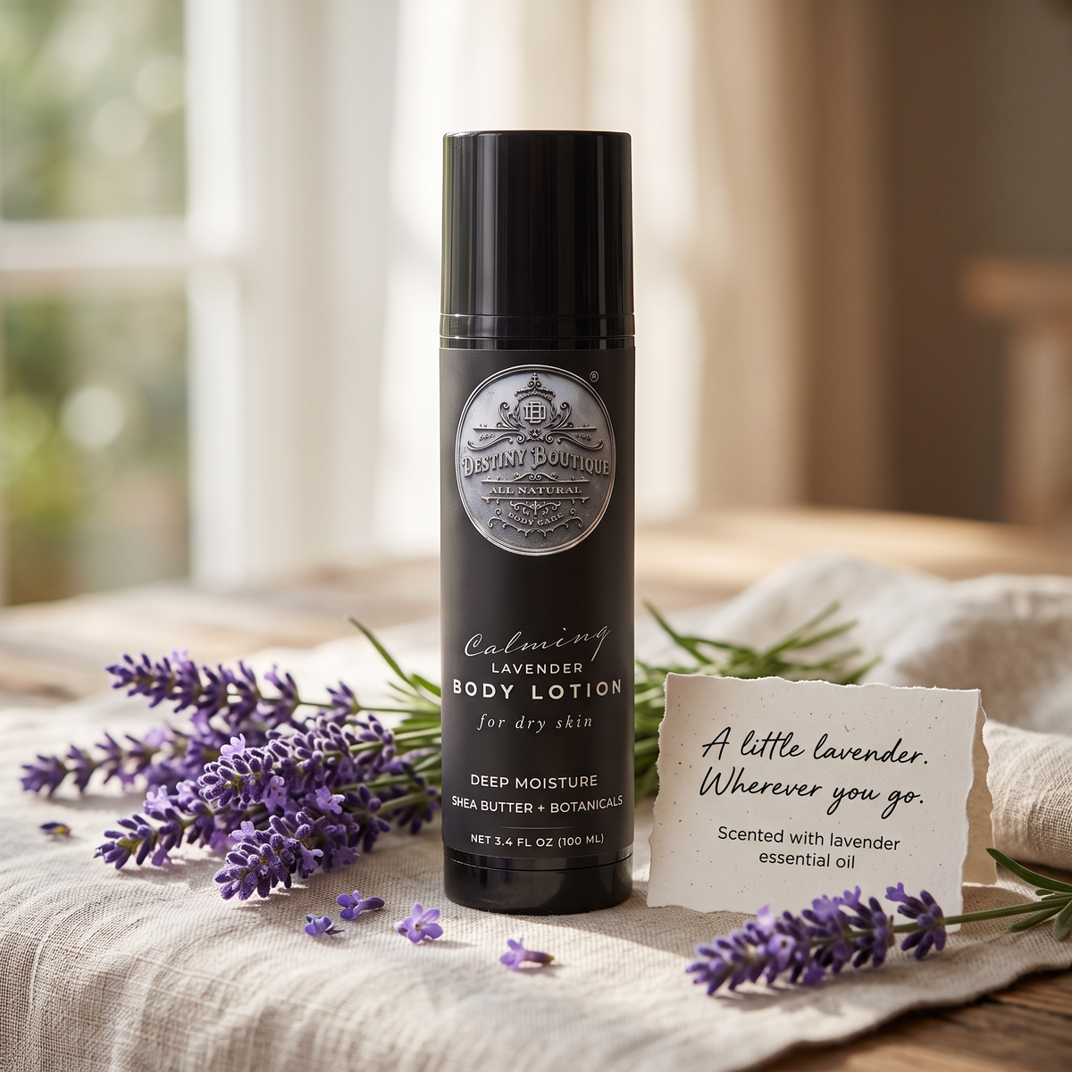 Calming Lavender Lotion for Dry Skin with Shea Butter, Argan Oil & 10 Botanical Extracts – Travel Size 3.4 fl oz (100 mL)
